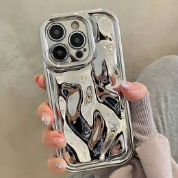 Cell Phone Cases Glossy 3D Meteor Texture Silver Plated Phone Case Suitable for iPhone 14 13 15 Pro Max 11 Camera Protection Metal Back Cover J240418