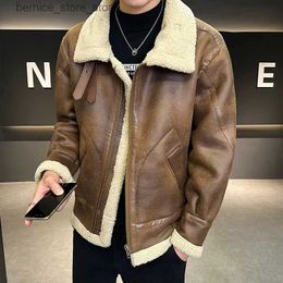 Men's Down Parkas Men's High-end Clothing with Fleece Thickened Warm Suede Men's Coat Winter New Men All in One Skin Lamb Wool Leather Jackets Q231206