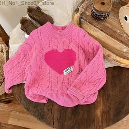 Cardigan Girls Sweaters 2023 Autumn Winter Pink Love Jacquard Long Sleeve Knitted Kids Girls Pullovers Children Girls Knitwears Q231206