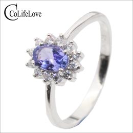 Kate Princess Same Style Engagement Ring 0.5ct Natural Tanzanite Silver Ring 925 Sterling Silver Tanzanite Wedding Ring for Girl