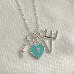 s925 sterling silver plated sweet love heart letters designer pendant necklace 18K gold cross chain choker blue lovely hearts necklaces wedding party Jewellery