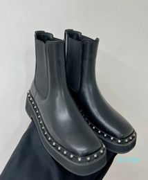 Square Toe Thick Sole Lace-Up Fashion Desinger Platform Slim Modern Boot heel