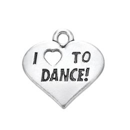 New Fashion Easy to diy 20Pcs Engraved Letter I Love To Dance Heart Charm Jewellery Jewellery making fit for necklace or330e