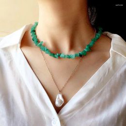 Pendants Double-layer Necklace Natural Irregular Green Aventurine Amethyst Lapis Lazuli Red Coral Female Clavicle Chain Cute Jewelry Gift