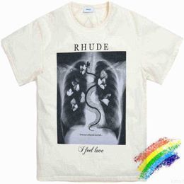 Oversize Rhude Designer t Shirt Men Women 1 Best Quality Skeleton Butterfly Print X-ray T-shirt Tops Tee Summer Style High-quality BDH2