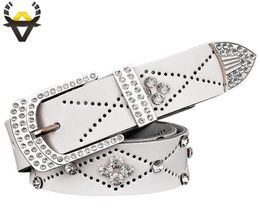 Fashion Designer Belt Women Genuine Leather Mens Belts Luxury Rhinestone Unisex Waist Strap High Quality Second Cowskin White C1902278095