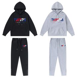 Trapstar Autumn/Winter European and American Trendy Brand Towel Embroidered Letter Men's and Women's Loose Hooded Sweater Set with Velvet Guard Pants