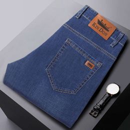 Altın Kalkan İlkbahar ve Sonbahar Sezonu Denim Düz Tüp Gevşek Takım İşi Streç Orta Yaşlı Moda Erkekler Günlük Denim Pantolon