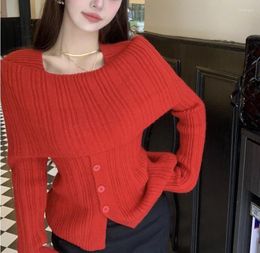 Women's Sweaters Off Shoulder Design Sweater For Autumn And Winter Long Sleeve Knitted Cardigan Top Women
