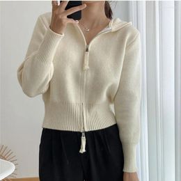 Women's Sweaters Zipper Hooded Cardigans Winter Casual Crop Tops Full Sleeves Sport Outfit Jumpers Sweatshirt Oversized Sweater Women