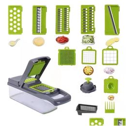 Fruit Vegetable Tools 14 In 1 Chopper Mtifunctional Food Choppers Slicer Cutter For Salad Potato Carrot Garlic Drop Delivery Home Gard Dhxgn