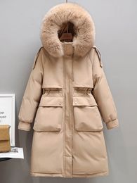 Men s Vests Fitaylor Winter Women Long Jacket Large Natural Fur Collar Hooded Parkas 90 White Duck Down Coat Thickness Snow Warm Outwear 231206