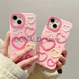 Cell Phone Cases Pink Love Heart Silicone Case For iPhone 11 14 13 12 15 Pro Max Colourful Dots Shockproof Cover Protective Bumper Capa J231206