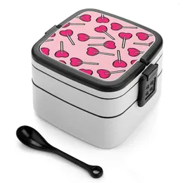 Dinnerware ? Lovepops Double Layer Bento Box Salad Portable Picnic Cute Kawaii Pastel Pink Aesthetic Love Heart