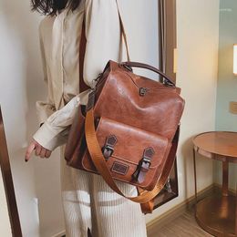 Backpack 2023 Trendy Women's Vintage Pu Leather Brown Mochilas Casual Travel Bag Retro Student School Ladies Shoulder