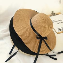 Girls Summer Cap Black Ribbon Decorate Wavy Straw Hat For Girls Children Panama Hat Kids Sun Cap Baby Beach Hats316M