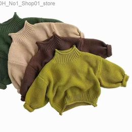 Cardigan 2023 Fall and Winter Korea Children's Sweater Boys Girls Infant Pineapple Knitted Sweater High Neck Sweater Q231206