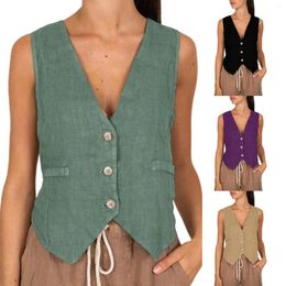 Women's Vests V Neck Vest Top Single Breasted Women Crop Solid Colour Basic Waistcoat Casual Style Elegant Slim Fit Office Work Suit