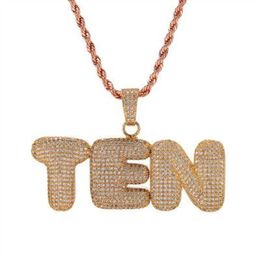 A-Z 0-9 Custom Name Bubble Letters Necklaces & Pendant Charm For Gold Silver Gold Rose Color Cubic Zircon Rope Chain Hip Hop Jewel321N