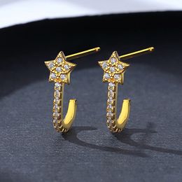 New Micro Set Zircon Star Geometric S925 Silver Stud Earrings Jewellery Women Plated 18k Gold J Letter Earring for Women Wedding Party Valentine's Day Christmas Gift SPC
