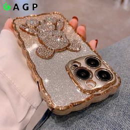 Cell Phone Cases Bling Rhinestone for iPhone 11 14 12 13 Pro Max Shell Sparkling Diamond Cute Bear Suitable for iPhone 14 15 Pro XR Max 15 8 7 Plus Cover J240418