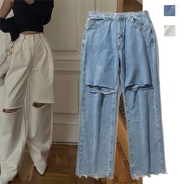 Women's Jeans Fashion Style Adjustable Hook Waist Ripped Straight High Loose Drooping American Retro Beggar Wide Leg