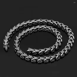 Chains Norse Men Viking Gothic Dragon Long Necklace Matte Black Stainless Steel Punk Vintage Link Chain For