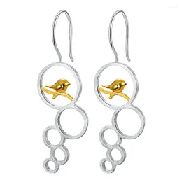 Dangle Earrings Lotus Fun Real 925 Sterling Silver Natural Creative Handmade Fine Jewellery Elegant Flower Bird For Women Brincos