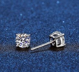 Stud Earrings Real Moissanite 14K White Gold Plated Sterling Silver 4 Prong Diamond Earring For Women Men Ear 1ct 2ct