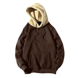 Men's Hoodies Autumn Coat Patchwork Oversize Pockets Top Loose Male Blouse Black Hooded Sweatshirt Colorblock Long Sleeve Tops