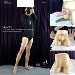 DOYEAH Men S Pantyhose D Oil Shine Full Sheer With Close Cover Sheath Scrotum Pouch Sexy Socks Extremly Elastic