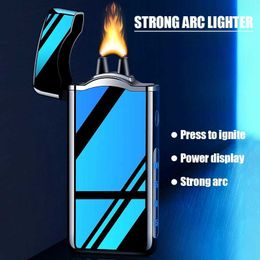 High Power Electric Arc Flame USB Lighter Outdoor Windproof Touch Induction Ignition Digital Display Smart Chip