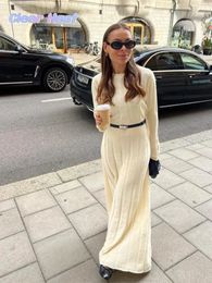 Women's Jackets Female Fashion Chic Solid Ribbed Knitted Dress Elegant O Neck Long Sleeve Dresses 2023 Autumn Winter Ladies High Street Robes 231205