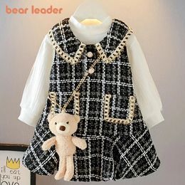 Girl's Dresses Bear collar baby girl winter princess patch work clothes new fashion party clothing children's bowling casual set baby cute set 2312306