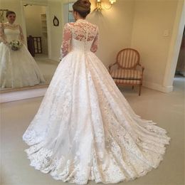 Royal Princess Laceful Wedding Dress High Neck Long Sleeve Ball Gown Church Bridal Dress 2024 Button Sweep Train Civil Country Rustic Dream Boho Chic Robe De Mariage