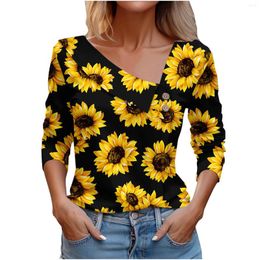 Ethnic Clothing 2023 Sunflower Print Blouse Women's Fashion Elegant Turn-down Collar Long Sleeve Casual Top Shirt Female Office Shirts