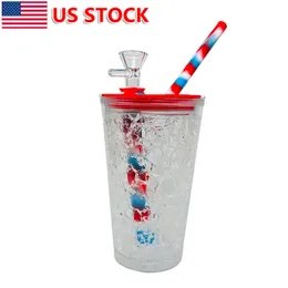 9 inch Plastic Frozen Cup Hookah Bong Silicone Lid Shisha Water Pipe W/ Glass Bowl