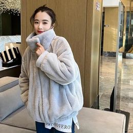 Women's Fur Autumn And Winter Plush Thickened Mid Length Style Clothes Overcoat Faux Collar Fashion Ladies Coats Furry Female