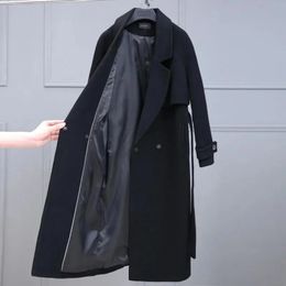 Women's Wool Blend Woolen Coat 2023 Autumn Winter Windbreaker Female Mid length Thickened Overcoat Femme Black Fashion Jacket 231206