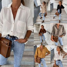Women OL Loose Blouse Spring Autumn Turn Down Collar Long Lantern Sleeve Solid Button Shirts Blouse Tops