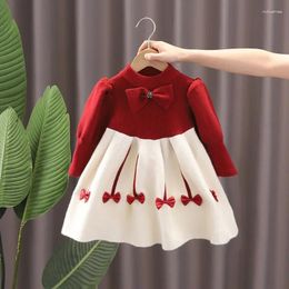 Girl Dresses Autumn Winter Girls' Sweater Long Sleeve Dress 2023 Christmas Party Baby Retro Cheongsam Lotus Leaf Knitted Wool