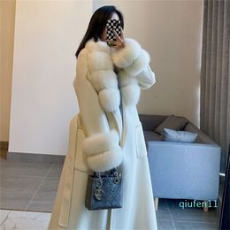 Womens Fur Faux FURYOUME Winter Women Xlong Cashmere Wool Blends Real Coat Luxury Jacket