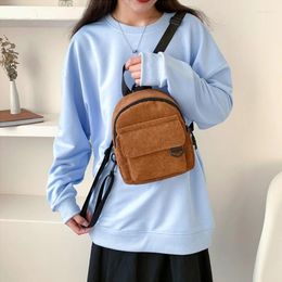 School Bags Women's Mini Backpack Fashion Solid Colour Corduroy Small Simple Casual Travelling Large Capacity Durable Female's Schoolbag