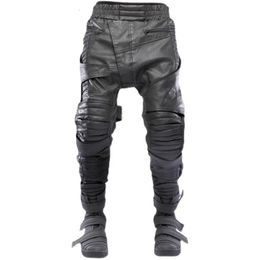 Mens Pants Men Functional Style Wax Surface Asymmetry stereoscopic Motorcycle Casual Streetwear Straight Black Trousers 231206