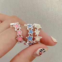 Cluster Rings Trend Sweet Pink Star For Women Charm Korean Fashion Open Ring Kpop Jewellery Cute Daily Y2k Accessories Wholesale