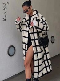 Women s Jackets Faux Lamb Plaid Lapel Women Long Coat Fall Winter Full Sleeve Button Pocket Casual Overcoat Office Lady Elegant Windbreaker 231206