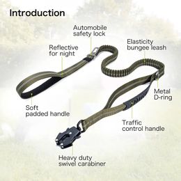 Bungee Tactical Heavy Duty Dog Leash Strong Frog Clip Traffic Handle Shock Absorbing Pet Bungee Lead For Dog Walking Training. 231205