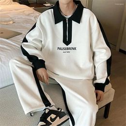 Men's Tracksuits Harajuku Half Zipper Polo Neck Hoodies Suit Design Korean Style Casual Sweatshirt Tracksuit 2 Piece Set Spring And Autumn