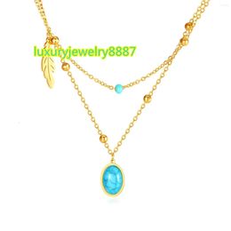 Pendant Necklaces JHSL Oval Turquoise Stone Statement Necklace For Women Stainless Steel Fashion Jewelry Arrival 2023