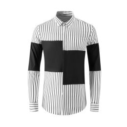 New Arrival High Quality Autumn Winter Cotton Sky Silk Strip Splicing Men Long Sleeve Comfortable Casual Shirts Plus Size